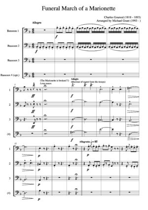 First page of 'Funeral March of a Marionette' by Charles Gounod, arranged for bassoon quartet by Michael A. Grant