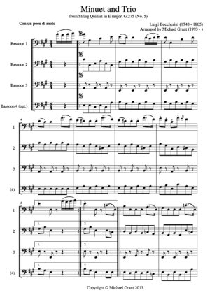 First page of 'Minuet and Trio' by Luigi Boccherini, arranged for bassoon quartet by Michael A. Grant