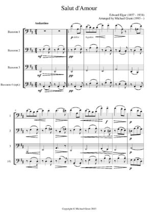 First page of 'Salut d'Amour' by Edward Elgar, arranged for bassoon quartet by Michael A. Grant